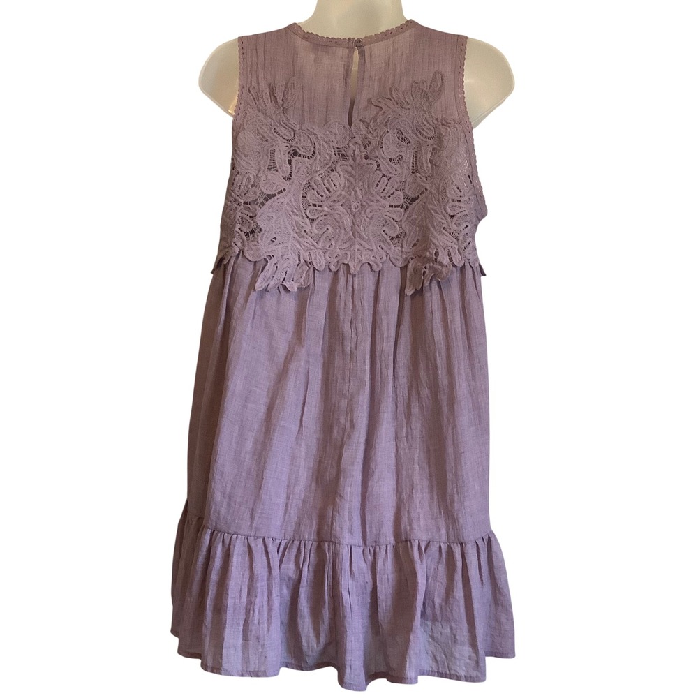 Umgee Womens Mauve Purple Lace Crochet Boho Gauze Tiered Ruffle Mini Dress Med. - Picture 6 of 9